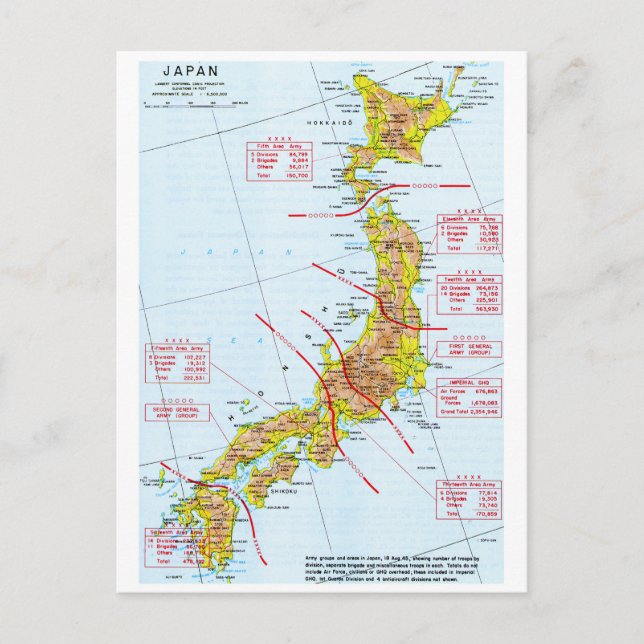 Cartão Postal Mapa das Forças Terrestres do Japão na Segunda Gue (Frente)