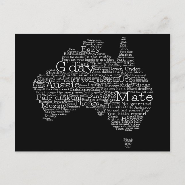 Cartão Postal mapa das gírias australianas (Frente)