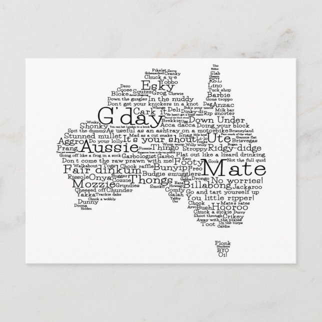 Cartão Postal mapa das gírias australianas (Frente)