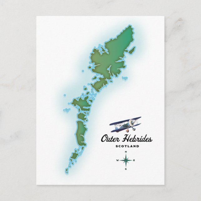 Cartão Postal Mapa das Hebrides Exteriores da Escócia (Frente)
