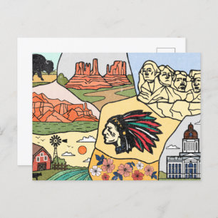 Cartão Postal Mapa das Ilhas Badlands Mt Rushmore Colinas Negras