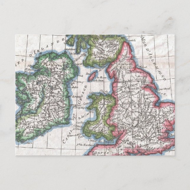 Cartão Postal Mapa das Ilhas Britânicas (1780) (Frente)