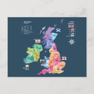 Cartão Postal Mapa das Ilhas Britânicas no Reino Unido