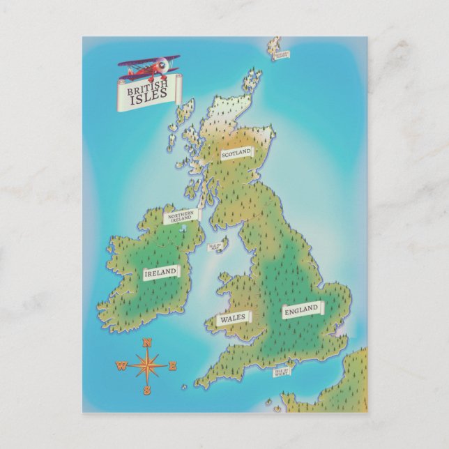 Cartão Postal Mapa das Ilhas Britânicas (versão vintage) (Frente)