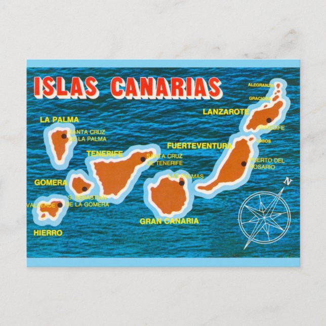 Cartão Postal Mapa das Ilhas Canárias  (Frente)