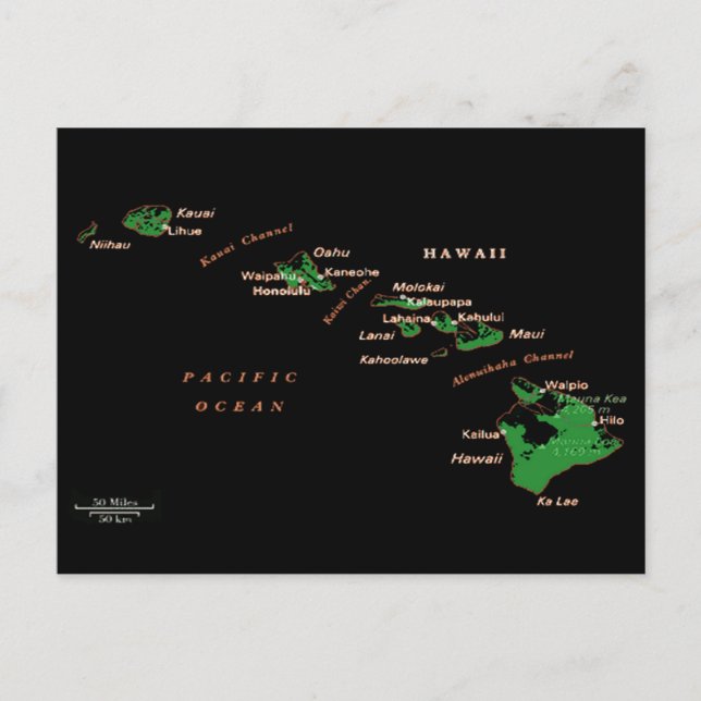 Cartão Postal mapa das ilhas havaianas (Frente)