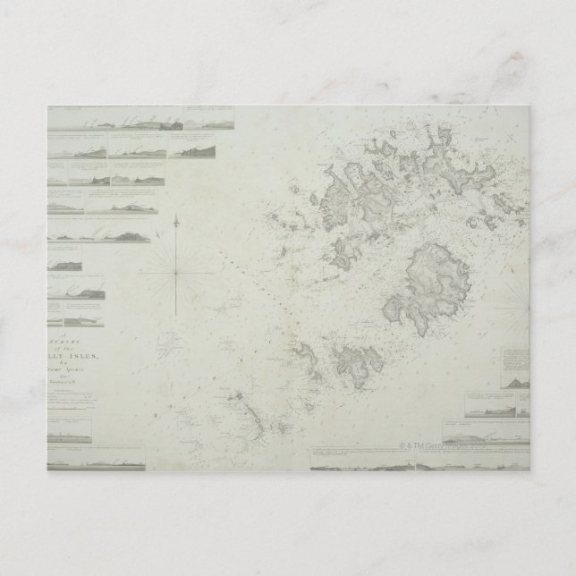 Cartão Postal Mapa das Ilhas Scilly na Grã-Bretanha (Frente)