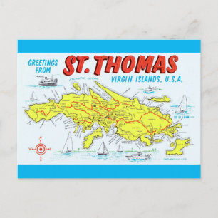 Cartão Postal Mapa das Ilhas Virgens de St. Thomas
