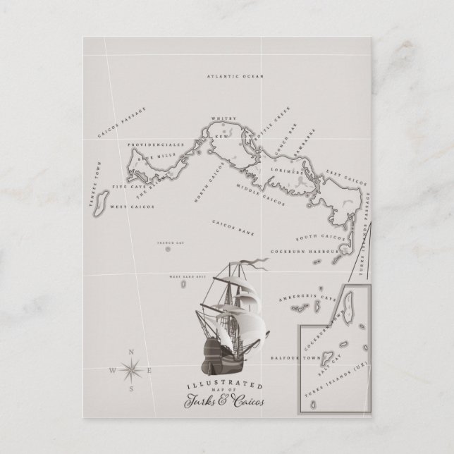 Cartão Postal Mapa das Turcas e Caicos (Frente)