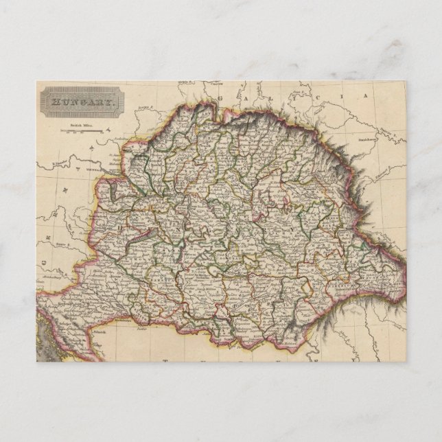 Cartão Postal Mapa das Vintagens da Hungria (1817) (Frente)