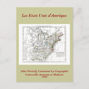 Cartão Postal Mapa de 1806 - Les Etats Unis d'Amrique