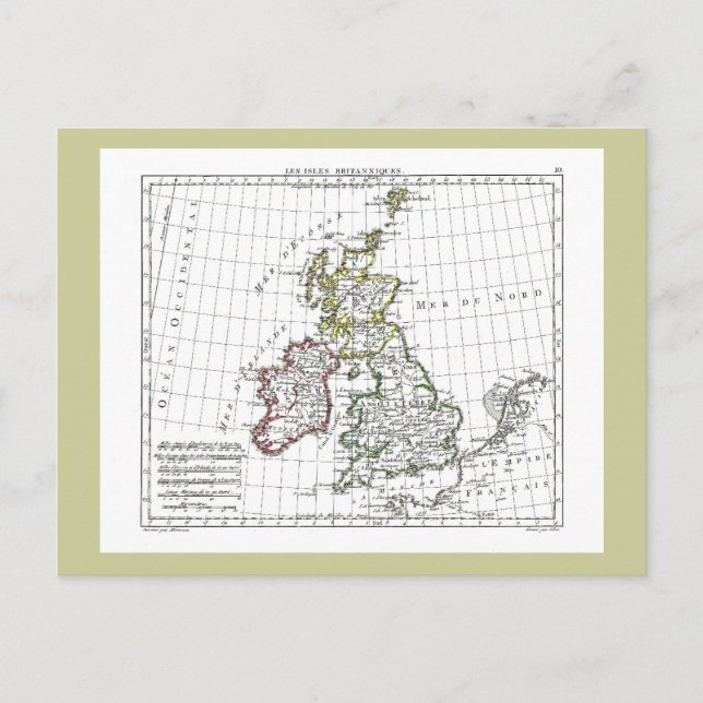 Cartão Postal Mapa de 1806 - Les Isles Britaniques (Frente)