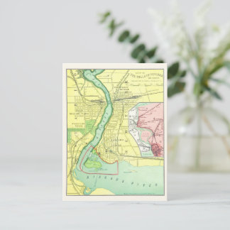 Cartão Postal Mapa de 1885 das Cataratas Niagara e Vintage