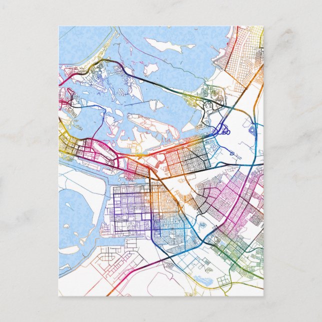 Cartão Postal Mapa de Abu Dhabi Emiratos Árabes Unidos (Frente)