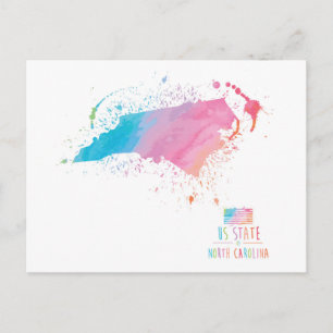 Cartão Postal Mapa de Aquarela   Carolina do Norte