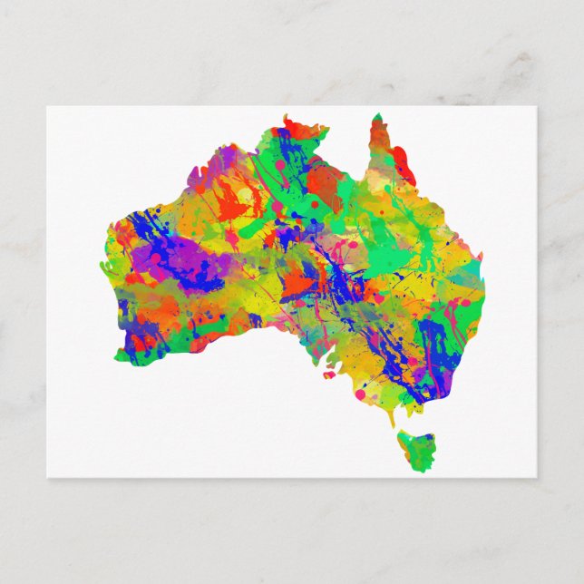 Cartão Postal Mapa de Aquarela da Austrália (Frente)