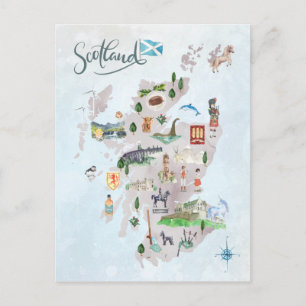 Cartão Postal Mapa de Aquarelas da Arte da Escócia