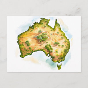 Cartão Postal Mapa de Aquarelas da Austrália