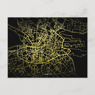 Cartão Postal Mapa de Arte do Estilo Dourado de Dublin