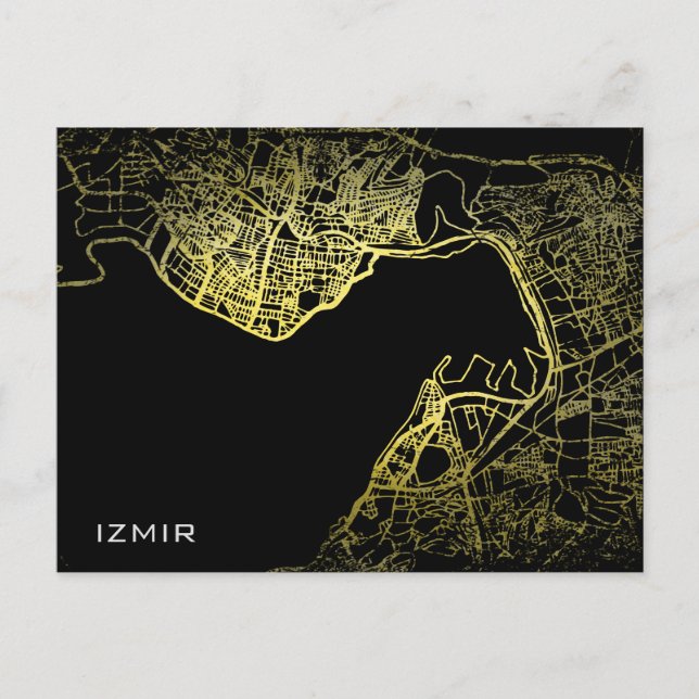 Cartão Postal Mapa de Arte do Estilo Dourado Izmir (Frente)
