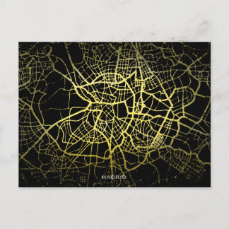 Cartão Postal Mapa de Arte do Estilo Dourado Madrid