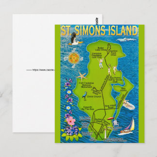 Cartão Postal Mapa de Atrações da Ilha St Simons