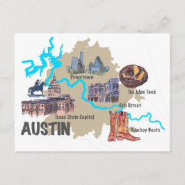Cartão Postal Mapa de Austin Texas