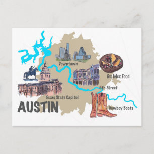 Cartão Postal Mapa de Austin Texas