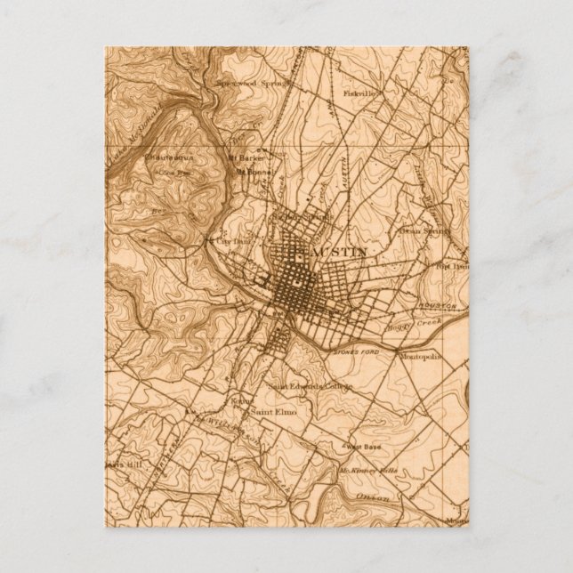 Cartão Postal Mapa de Austin Vintage (Frente)