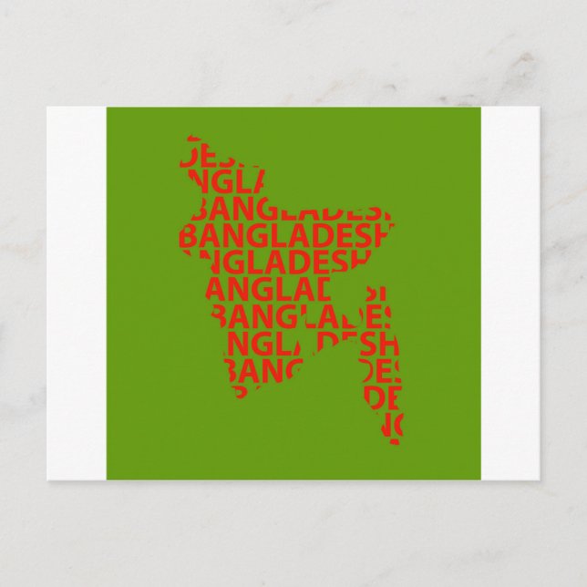 Cartão Postal Mapa de Bangladesh com texto dentro (Frente)