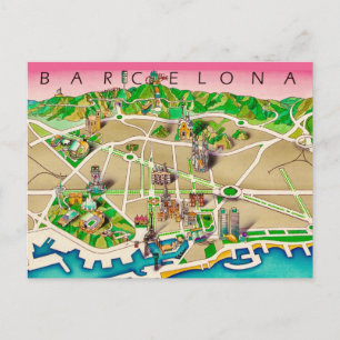 Cartão Postal Mapa de Barcelona Espanha