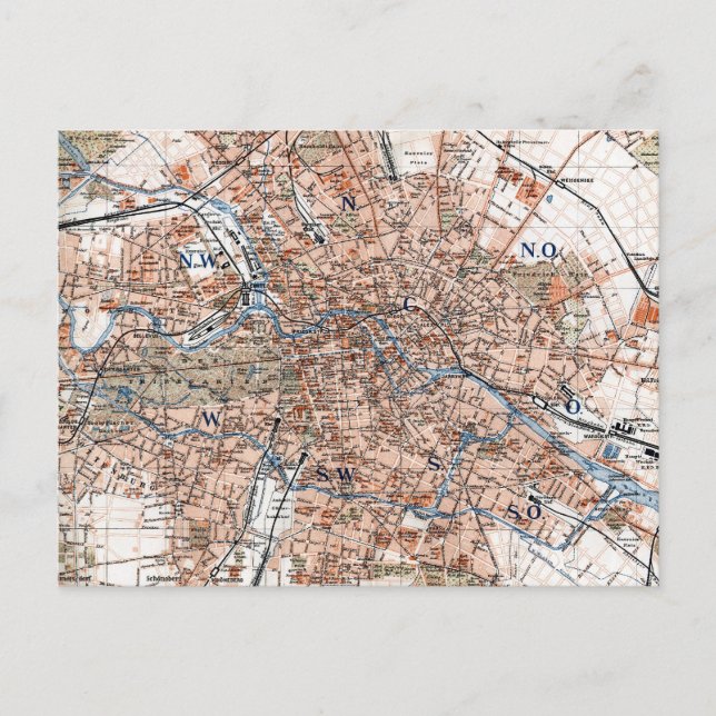 Cartão Postal Mapa de Berlim Alemanha (1894) (Frente)