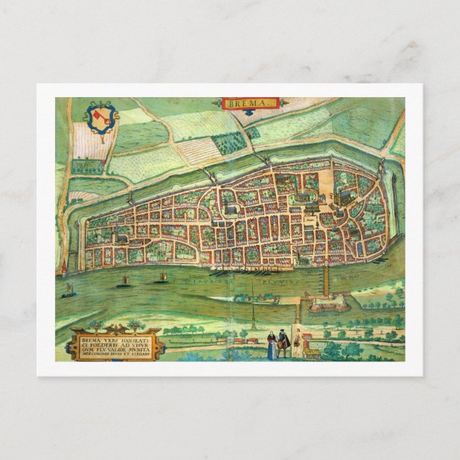 Cartão Postal Mapa de Bremen, de Civitates Orbis Terrarum, por (Frente)