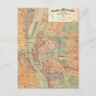 Cartão Postal Mapa de Budapeste na Hungria a partir de 1884