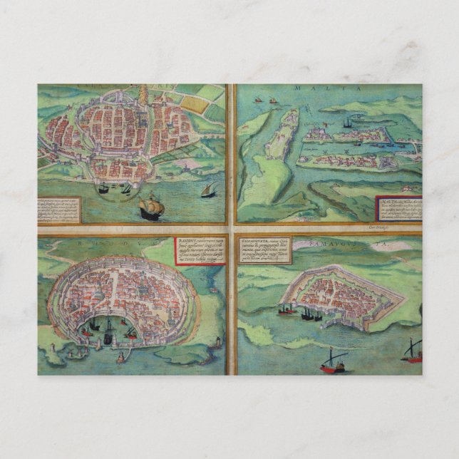 Cartão Postal Mapa de Calais, Malta, Rodes e Famagusta, de (Frente)