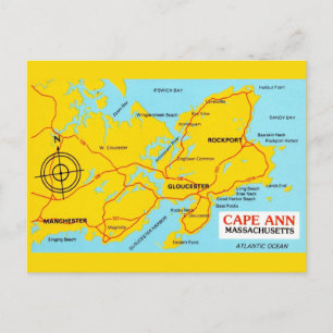 Cartão Postal Mapa de Cape Ann Massachusetts