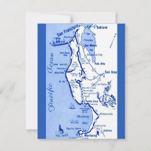 Cartão Postal "Mapa de Carmel a San Francisco