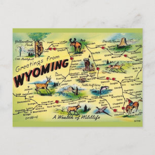 Cartão Postal Mapa de cartão-postal antigo de Wyoming