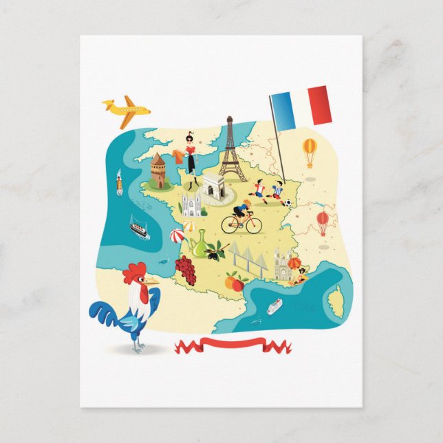 Cartão Postal Mapa de Cartoons da França (Frente)