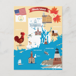 Cartão Postal Mapa de Cartoons da Ilha Rhode