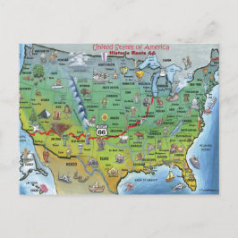 Cartão Postal Mapa de Cartoons da Rota 66 Histórica