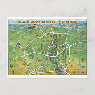 Cartão Postal Mapa de Cartoons de San Antonio Texas