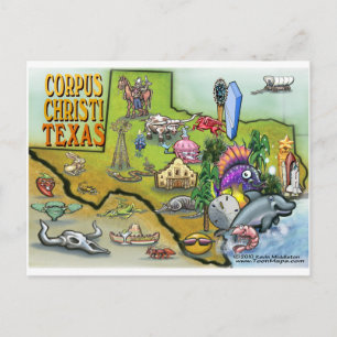 Cartão Postal Mapa de Cartoons do Corpus Christi Tx