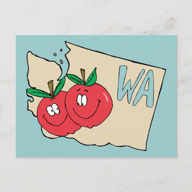 Cartão Postal Mapa de Cartoons do Washington State WA com Arte A (Frente)