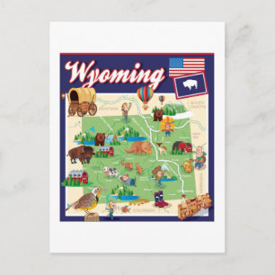 Cartão Postal Mapa de Cartoons do Wyoming