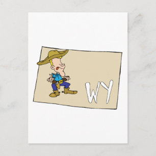 Cartão Postal Mapa de Cartoons do Wyoming WY com um feliz Wyomin