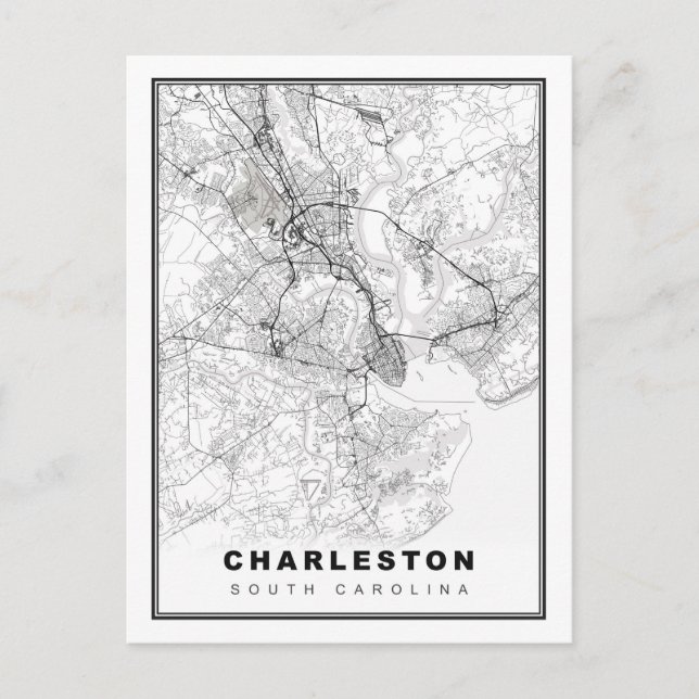 Cartão Postal Mapa de Charleston (Frente)