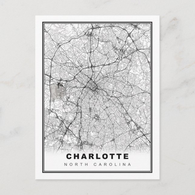 Cartão Postal Mapa de Charlotte (Frente)