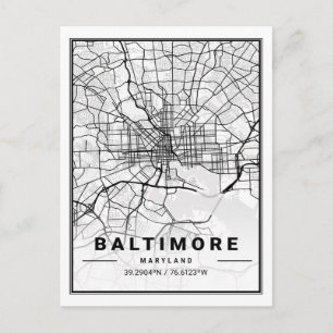 Cartão Postal Mapa de Cidade de Viagem nos EUA de Baltimore