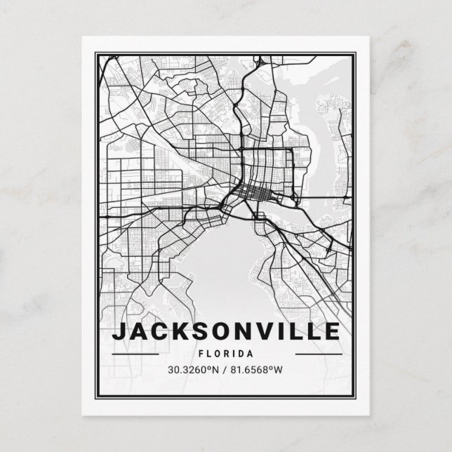 Cartão Postal Mapa de Cidade Viagem da Jacksonville Florida USA (Frente)
